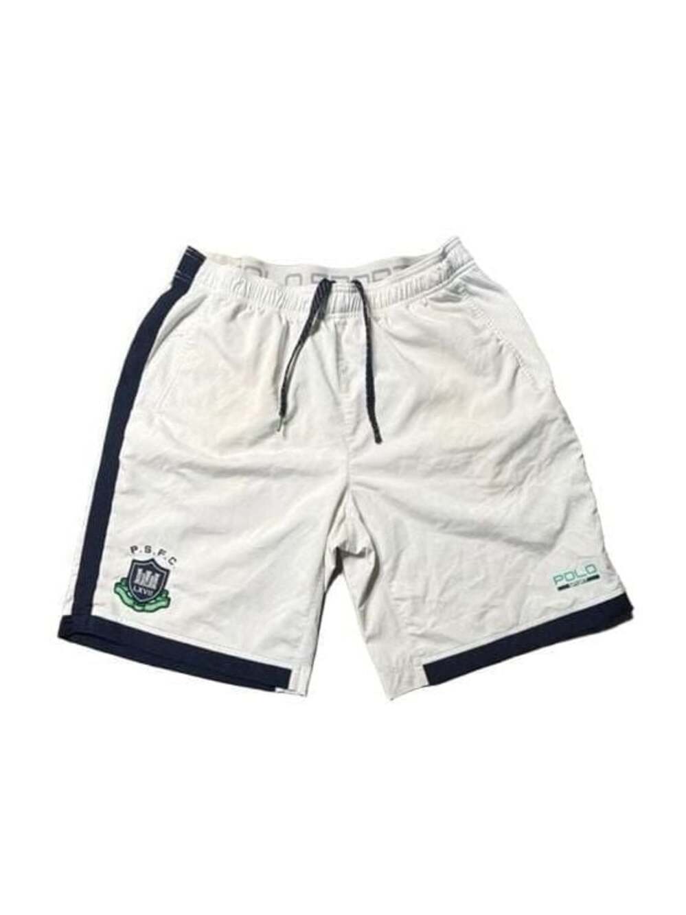 Polo Sport P.S.F.C. LXVII Embroidered White and Navy Athletic Shorts
